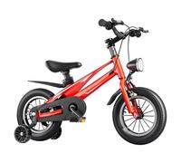 JUSKAQZYI bici per bambini Bici for bambini dai 3 ai 7 anni, in lega, con freni anteriori e posteriori, fari a LED e rotelle di allenamento. monopattini(Rot,14inch)