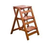JUSKAQZYI Scala Pieghevole Sgabello for Scale a Tre Livelli, Sedia Pieghevole Multifunzionale in Legno massello, portavasi Decorativo, Adatto for Uso Domestico Scala(Light Walnut)