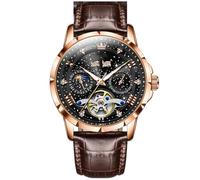JUSKAQZYI sportivo orologio Orologio meccanico completamente automatico, impermeabile, da polso da uomo, multifunzione, luminoso, adatto come regalo for uomo elegante orologio(Brown belt+black face)