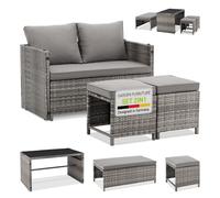 Juskys 2in1 Set di mobili da giardino relax in polyrattan Jamaika - Tavolo, diva