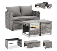Juskys 2in1 Set di mobili da giardino relax in polyrattan Jamaika - Tavolo, divano da giardino - Salottino per balcone, giardino - Lounge da esterno grigio