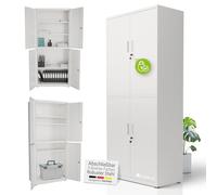 Juskys armadio in metallo 180x80x40 cm - armadio da ufficio con serratura, 2 ante, 3 ripiani regolabili e piedini regolabili - Bianco