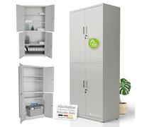 Juskys armadio in metallo 180x80x40 cm - armadio da ufficio con serratura, 2 ante, 3 ripiani regolabili e piedini regolabili - Grigio chiaro