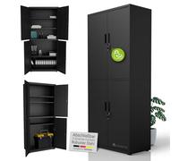 Juskys armadio in metallo 180x80x40 cm - armadio da ufficio con serratura, 2 ante, 3 ripiani regolabili e piedini regolabili - Nero