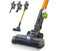 Juskys aspirapolvere a batteria 2-in-1 VC2101 con accessori - Cordless, portatile e senza sacchetto - Filtro HEPA, bocchette e supporto da parete - Oro