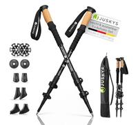 Juskys bastoni Nordic Walking - 2 bastoni telescopici in alluminio, leggeri e allungabili, da donna e da uomo, con puntale in gomma e sacchetto, impugnatura in sughero - nero