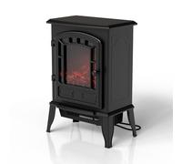 Juskys Camino elettrico 2000 W - Nero, caminetto autoportante con effetto fiamma, 2 livelli di calore, termostato e spegnimento di sicurezza per il soggiorno