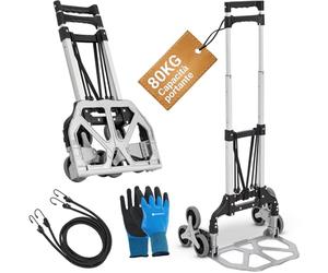 Juskys Carrello saliscale pieghevole e resistente fino a 80 kg - mini carrello saliscale in alluminio - con guanti e corde di espansione - montascale piccolo