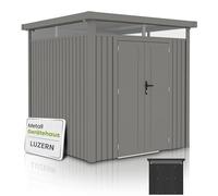 Juskys Casetta per attrezzi Luzern, 5,3 m², in metallo, con porte e finestre, resistente alle intemperie e con serratura, garage per biciclette, casetta da giardino, tortora