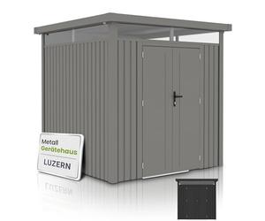 Juskys Casetta per attrezzi Luzern, 5,3 m², in metallo, con porte e finestre, resistente alle intemperie e con serratura, garage per biciclette, casetta da giardino, tortora