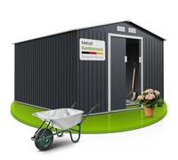 Juskys Casetta per gli attrezzi in metallo XXL 15 m³ con tetto a uno spiovente, porta scorrevole e fondamenta - 277 × 319 × 192 cm - antracite - capanno per gli attrezzi Casetta da giardino