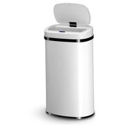 Juskys cestino elettrico e impermeabile da cucina con sensore di movimento, coperchio automatico, forma rettangolare - 60 L - Bianco