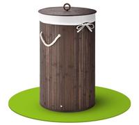 Juskys Cesto da bucato in bambù Curly-Round - capacità 55 litri - Cestino da biancheria con coperchio, maniglie di trasporto e sacca in tessuto - Cesto biancheria a 1 scomparto - marrone