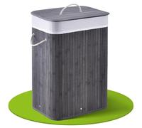 Juskys Cesto per il bucato in bambù Curly 72 litri grigio - Cestino da biancheria con coperchio, maniglia e 1 scomparti - Borsa da bucato in tessuto Cestino per la biancheria rimovibile e lavabile