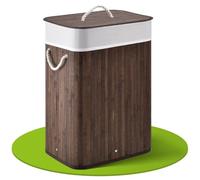 Juskys Cesto per il bucato in bambù Curly 72 litri marrone - Cestino da biancheria con coperchio, maniglia e 1 scomparti - Borsa da bucato in tessuto Cestino per la biancheria rimovibile e lavabile