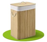 Juskys Cesto per il bucato in bambù Curly 72 litri naturale - Cestino da biancheria con coperchio, maniglia e 1 scomparti - Borsa da bucato in tessuto Cestino da biancheria rimovibile e lavabile