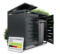 Juskys copribidone Arel in set da 2 - Contenitore da giardino in metallo per bidoni da 120l - Contenitore con serratura - protezione con tetto e molla a gas - antracite