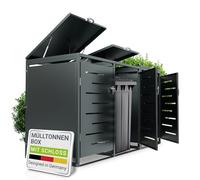 Juskys copribidone Arel in set da 3 - Contenitore da giardino in metallo per bidoni da 120l - Contenitore con serratura - protezione con tetto e molla a gas - antracite