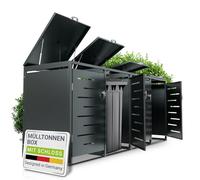 Juskys copribidone Arel in set da 4 - Contenitore da giardino in metallo per bidoni da 120l - Contenitore con serratura - protezione con tetto e molla a gas - antracite