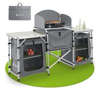 Juskys Cucina da Campeggio Pieghevole con Borsa da Trasporto - Cucina da Campeggio per Esterni - Tavolo da Cucina Pieghevole - Scatola da Cucina Pieghevole - Grigio