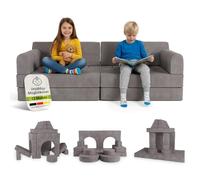Juskys divano per bambini Kayo - velluto a coste, modulare e morbido, divano per cameretta & stanza dei giochi, sicuro, flessibile, facile da pulire, con rivestimenti sfoderabili - Grigio chiaro