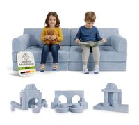Juskys divano per bambini Kayo - velluto a coste, modulare e morbido, divano per cameretta & stanza dei giochi, sicuro, flessibile, facile da pulire, con rivestimenti sfoderabili - Azzurro