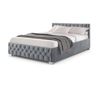 Juskys letto imbottito Nizza da 120x200 cm - Letto con rete a doghe, contenitore e illuminazione LED - Letto con rivestimento in velluto e trapuntatura in stile Chesterfield - Grigio