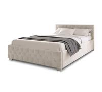 Juskys letto imbottito Nizza da 140x200 cm - Letto con rete a doghe, contenitore e illuminazione LED - Letto con rivestimento in velluto e trapuntatura in stile Chesterfield - Beige
