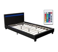 Juskys letto imbottito Paris da 120x200 cm in nero - Letto con LED, rete a doghe e testata - Struttura moderna con rivestimento in similpelle