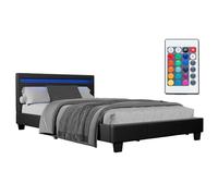 Juskys letto imbottito Paris da 120x200 cm - Letto completo con illuminazione LED, materasso e rete a doghe - Rivestimento in similpelle - Nero - Letto per ragazzi