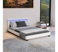 Juskys letto imbottito Paris da 140x200 cm - Struttura letto con illuminazione LED, rete a doghe e testata - Legno e similpelle - Bianco - Letto per ragazzi