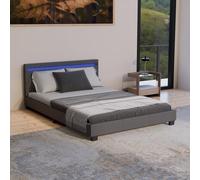 Juskys letto imbottito Paris da 140x200 cm - Struttura letto con illuminazione LED, rete a doghe e testata - Legno e similpelle - Grigio - Letto per ragazzi