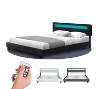 Juskys letto imbottito Paris da 160x200 cm - Struttura letto con illuminazione LED, rete a doghe e testata - Legno e similpelle - Nero - Letto per ospiti