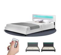 Juskys letto imbottito Paris da 160x200 cm - Struttura letto con illuminazione LED, rete a doghe e testata - Legno e similpelle - Bianco - Letto per ospiti