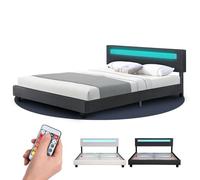 Juskys letto imbottito Paris da 160x200 cm - Struttura letto con illuminazione LED, rete a doghe e testata - Legno e similpelle - Grigio - Letto per ospiti