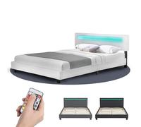 Juskys letto imbottito Paris da 180x200 cm - Struttura letto con illuminazione LED, rete a doghe e testata - Legno e similpelle - Bianco - Letto matrimoniale