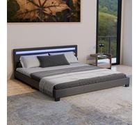 Juskys letto imbottito Paris da 180x200 cm - Struttura letto con illuminazione LED, rete a doghe e testata - Legno e similpelle - Nero - Letto matrimoniale