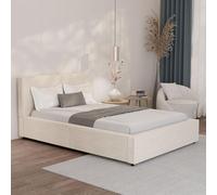 Juskys letto imbottito Salerno 140 x 200 cm - velluto a coste beige, letto moderno con testiera e pediera, struttura in legno e metallo, doghe, portata 500 kg