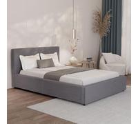 Juskys letto imbottito Salerno 140 x 200 cm - velluto a coste grigio, letto moderno con testiera e pediera, struttura in legno e metallo, doghe, portata 500 kg