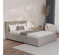 Juskys letto imbottito Salerno 140 x 200 cm - velluto a coste taupe, letto moderno con testiera e pediera, struttura in legno e metallo, doghe, portata 500 kg