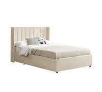 Juskys letto imbottito Savona 120x200 cm, letto con contenitore, rete a doghe, rivestimento in velluto, struttura in legno, fino a 250 kg, testiera grande, beige