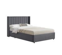 Juskys letto imbottito Savona 140x200 cm, letto con contenitore, rete a doghe, rivestimento in velluto, struttura in legno, fino a 250 kg, testiera grande, grigio scuro
