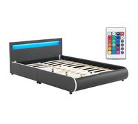 Juskys Letto imbottito Sevilla 140x200 cm con illuminazione LED, rete a doghe e testiera - Legno e pelle sintetica - 16 impostazioni di colore e telecomando - Letto singolo per ragazzi - Grigio