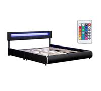 Juskys Letto imbottito Sevilla 180x200 cm con illuminazione LED, rete a doghe e testiera - Legno e pelle sintetica - 16 impostazioni di colore e telecomando - Letto matrimoniale - Nero