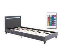 Juskys letto imbottito Verona da 90x200 cm in grigio - Struttura con illuminazione LED, rete a doghe e testiera - Letto con struttura in legno e rivestimento in tessuto