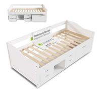 Juskys Letto per bambini 90x200 con cassetti e rete a doghe - letto in legno massiccio di pino con contenitore - letto singolo per bambina e bambino - bianco