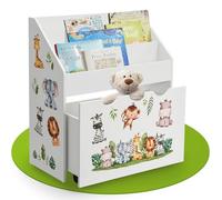 Juskys Libreria bambini con 3 scomparti e portagiochi - Scaffale legno bianco - 63x30x70 cm LPA - Organizzazione di libri e giocattoli in cameretta
