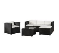 Juskys Lounge in polyrattan Punta Cana L resistente alle intemperie con divano, poltrona, sgabello, tavolo e cuscini - 4-5 persone - set di mobili da giardino lounge nero/crema