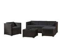 Juskys Lounge in polyrattan Punta Cana L resistente alle intemperie con divano, poltrona, sgabello, tavolo e cuscini - 4-5 persone - set di mobili da giardino lounge nero/grigio