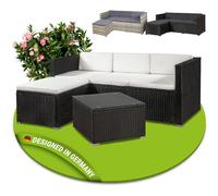 Juskys Lounge in polyrattan Punta Cana M resistente alle intemperie con divano 3 posti, sgabello, tavolo e cuscini per 3-4 persone - lounge da giardino Set di mobili da giardino nero/crema